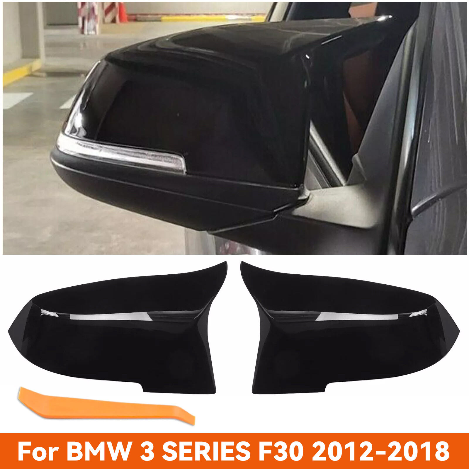 2x Gloss Black Side Mirror Cover Cap For BMW F20 F21 F30 F32 F36 320i 328i M3