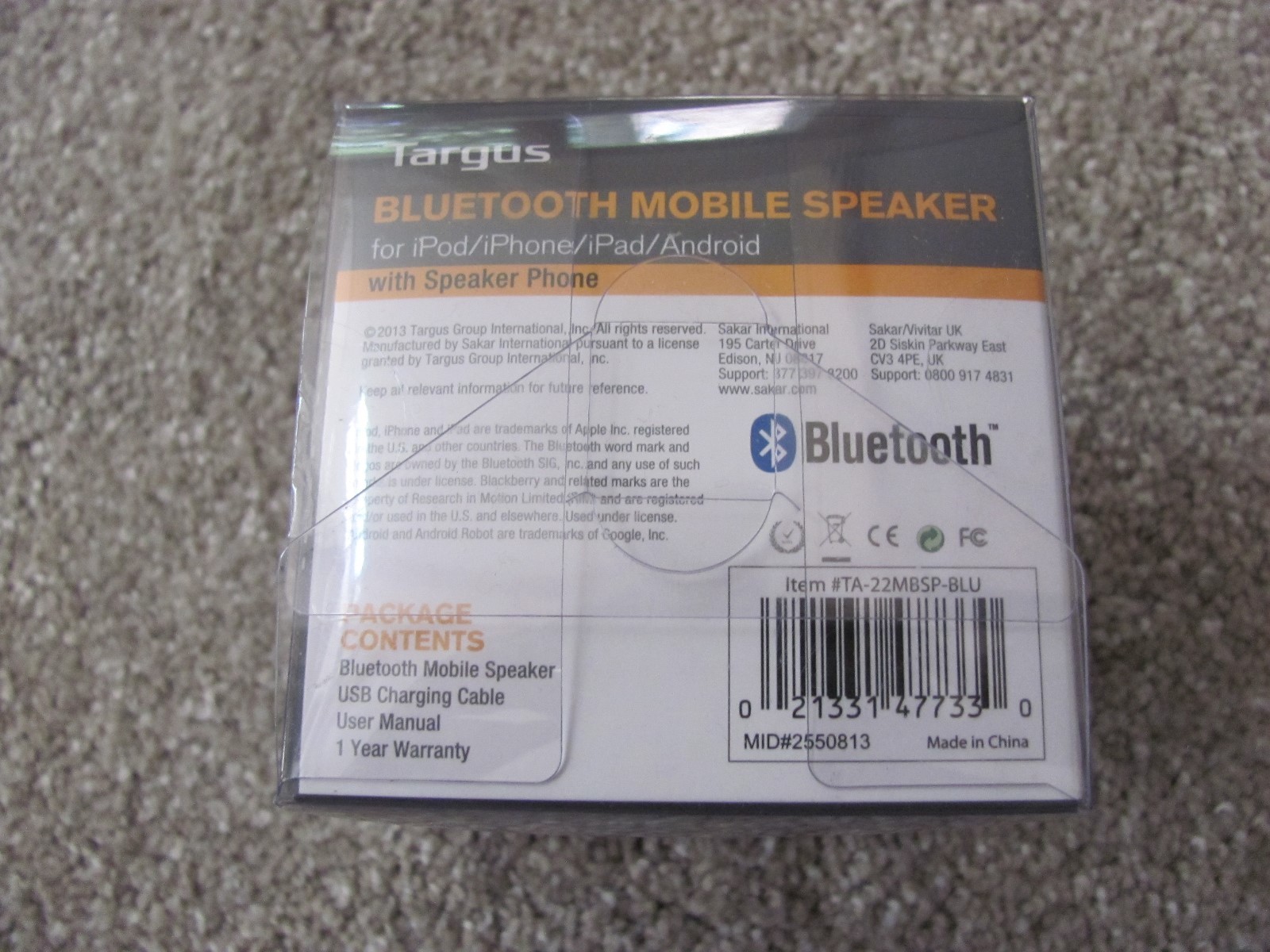 New Targus Bluetooth Wireless Mobile Speaker w/ Microphone Blue (TA-22MBSP-BLU)
