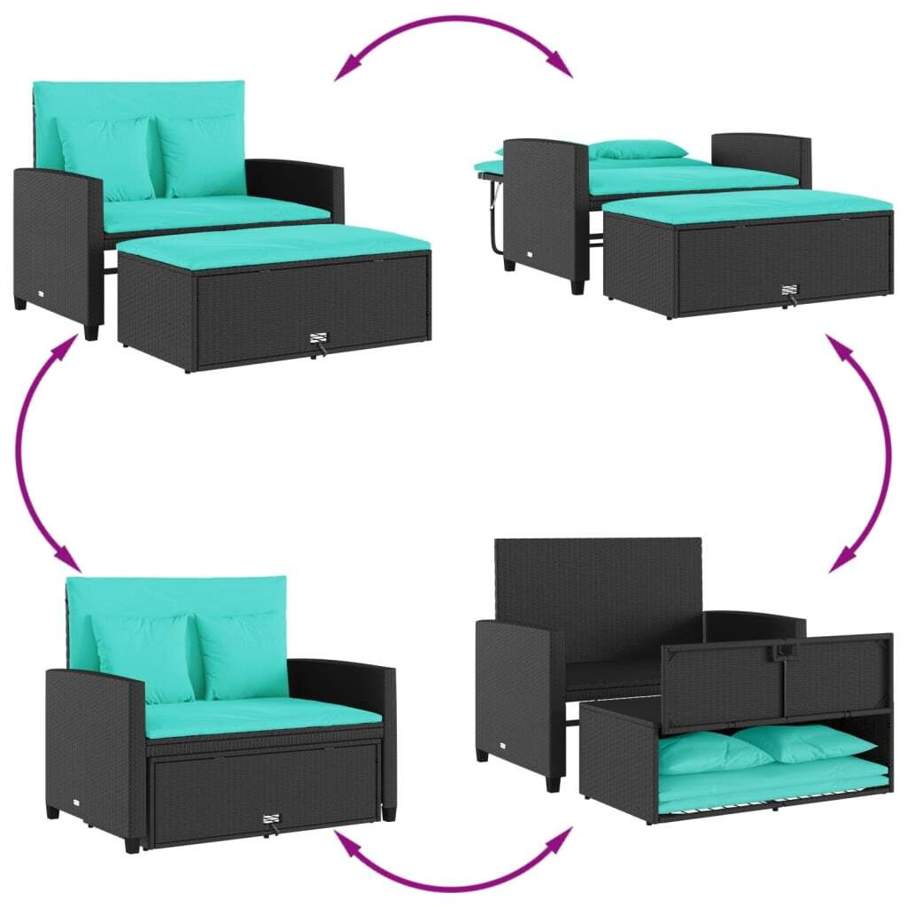 Patio Sofa with Cushions 2-Seater Black Poly Rattan