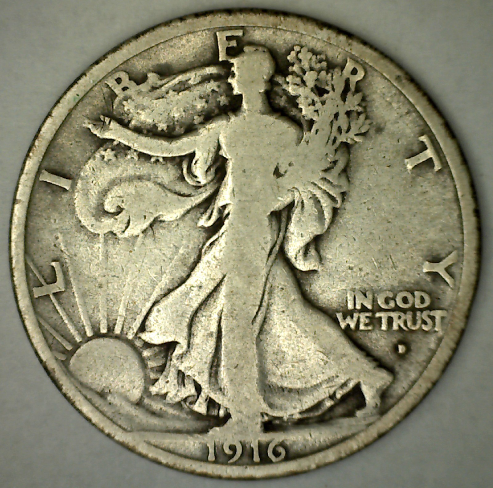 1916 D Obverse Walking Liberty Silver Half Dollar FINE Condition 50c Type Coin
