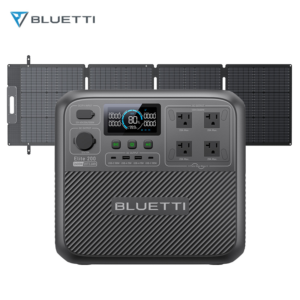 BLUETTI Elite 200 V2 2600W 2073Wh Power Station+200W Solar Panel Kit for Travel