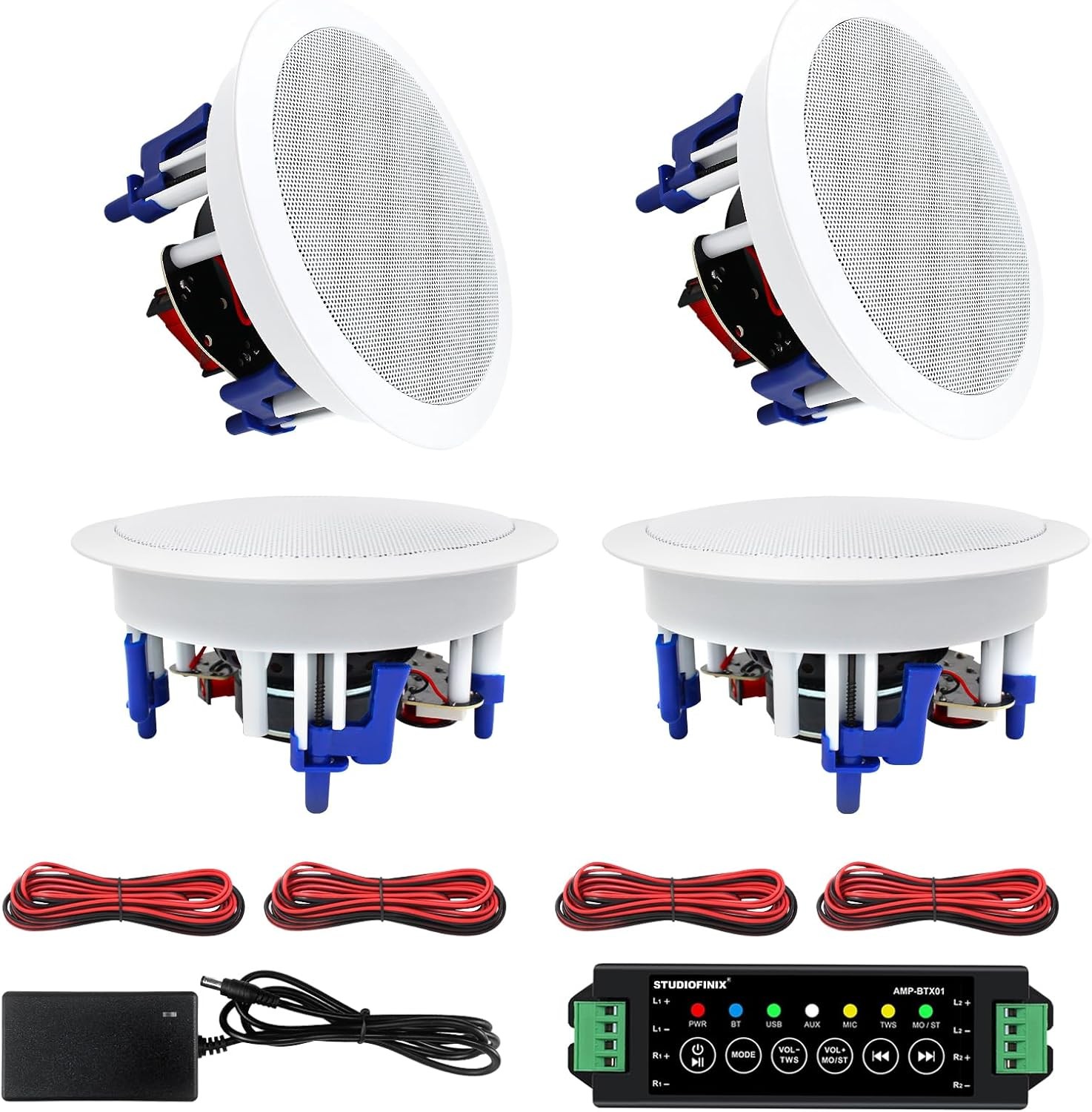 4 Pack 5.25" Bluetooth Ceiling Speakers 600W Flush Mount In Wall Indoor Theater
