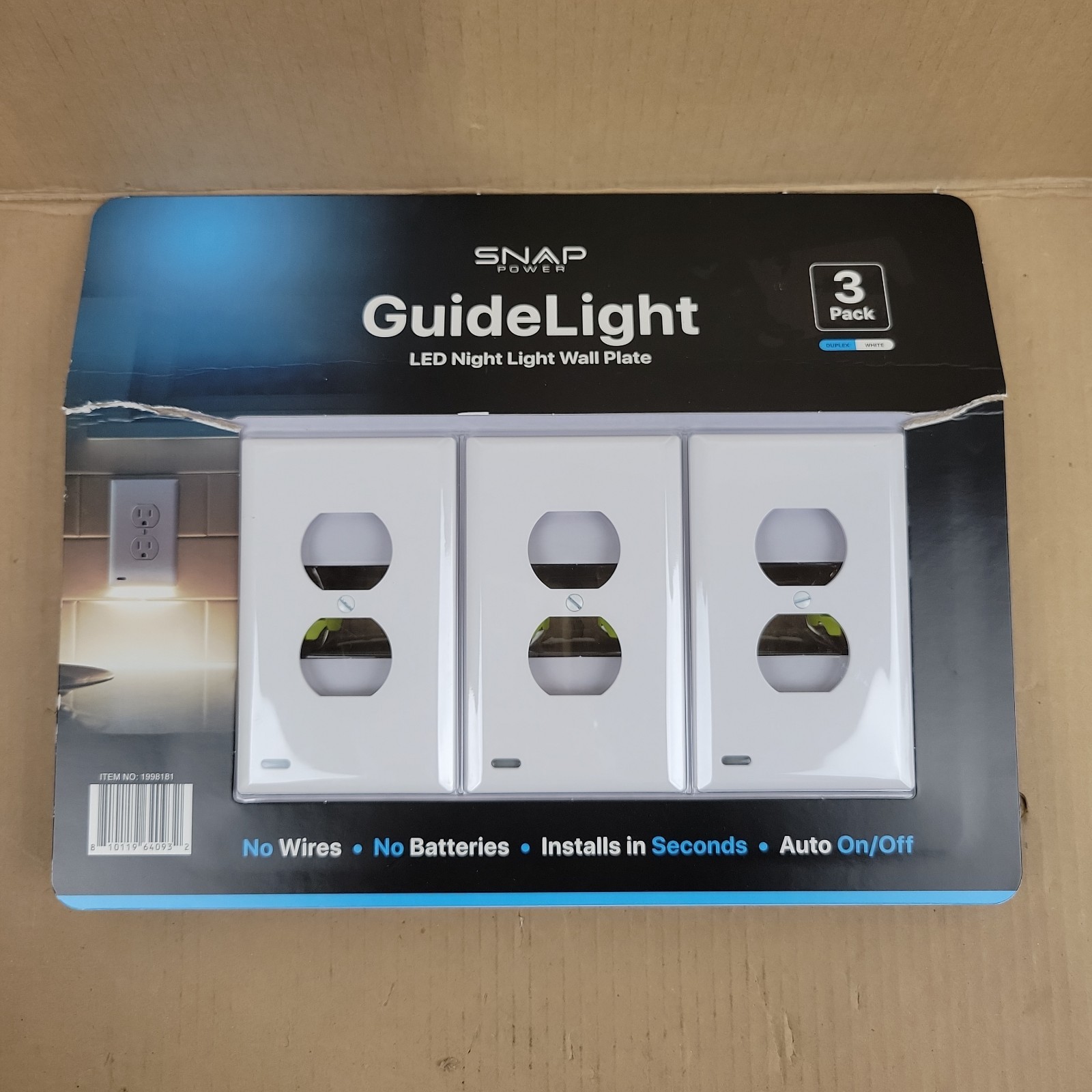 Snap Power GuideLight LED Night Light Wall Plate - Pack Of 3