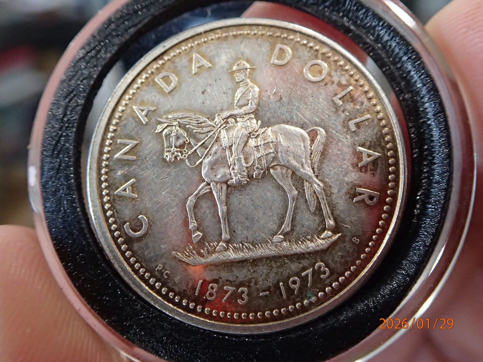 1973 Canada RCMP Silver Dollar .500 Beautiful Shape Toned