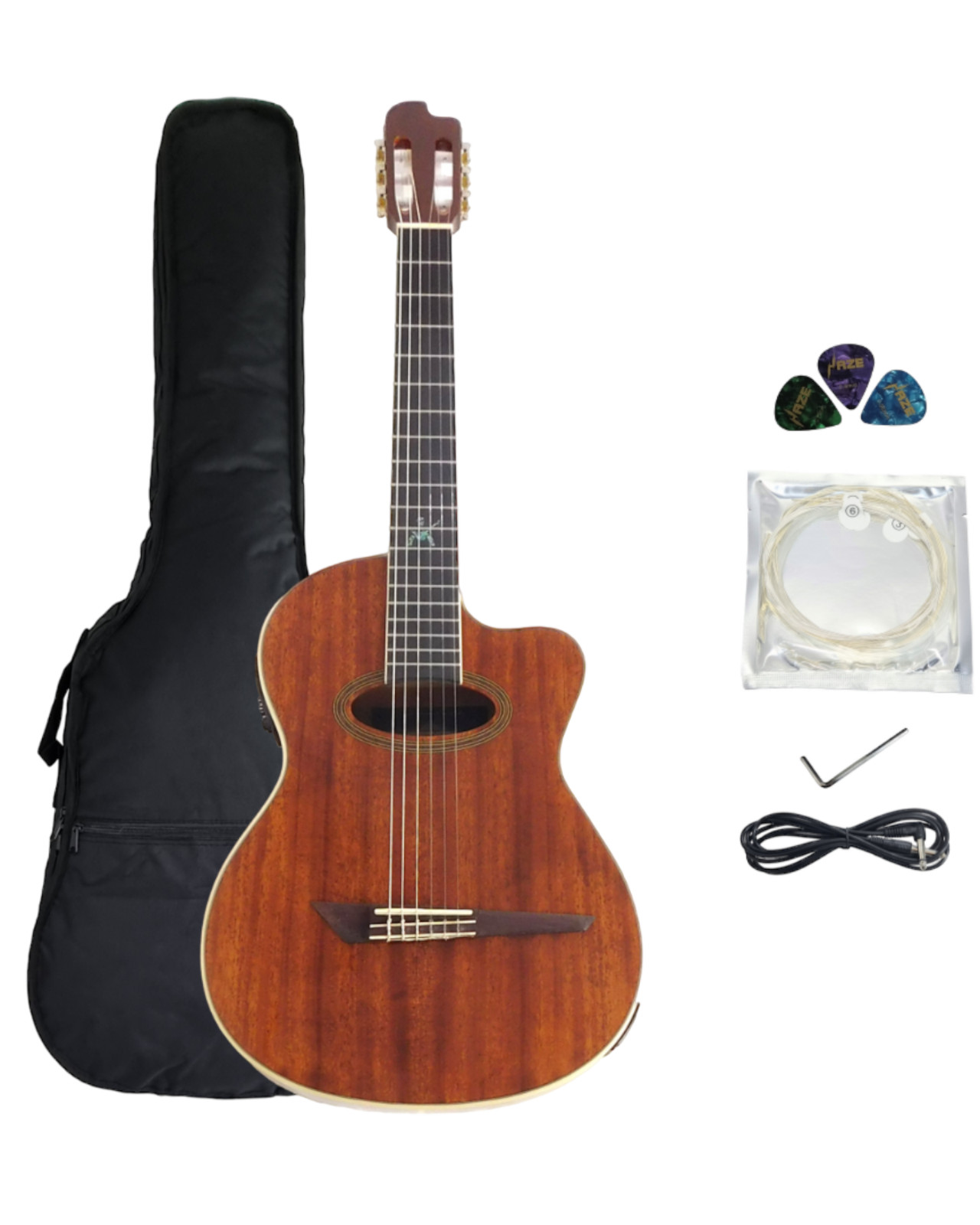 Thin Body Miguel Rosales MR04CEQN Oval Shaped Hole Classical Guitar EQ Cutaway