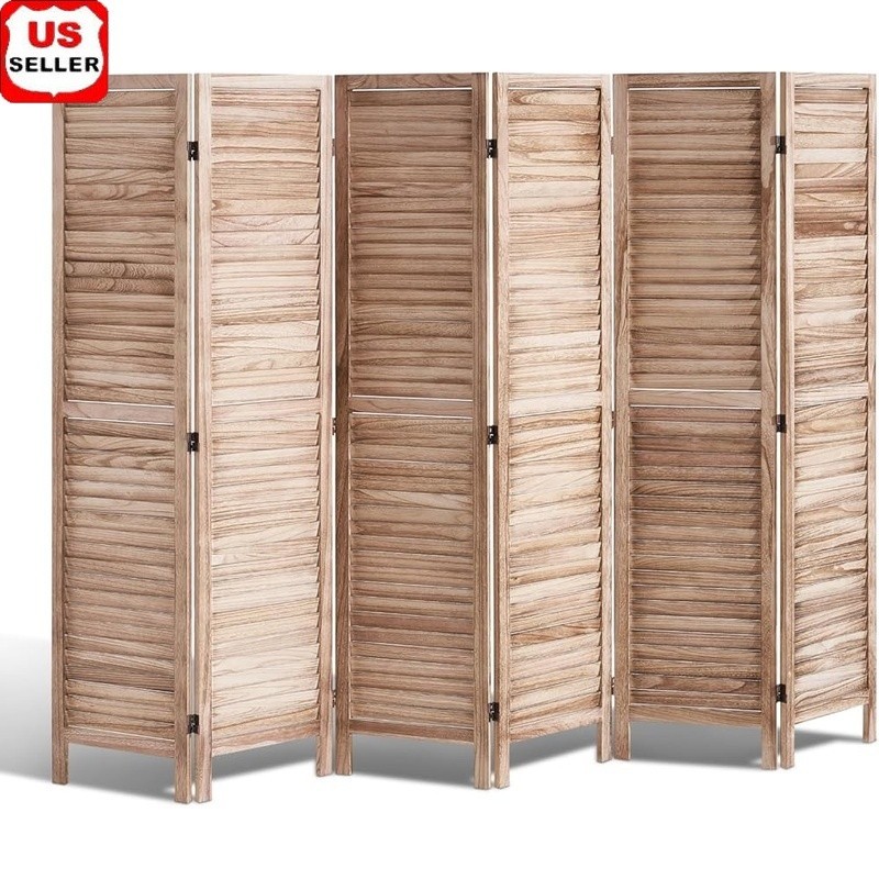 Rustic 6 Panel Room Divider Wooden Privacy Screen Freestanding Portable Divider