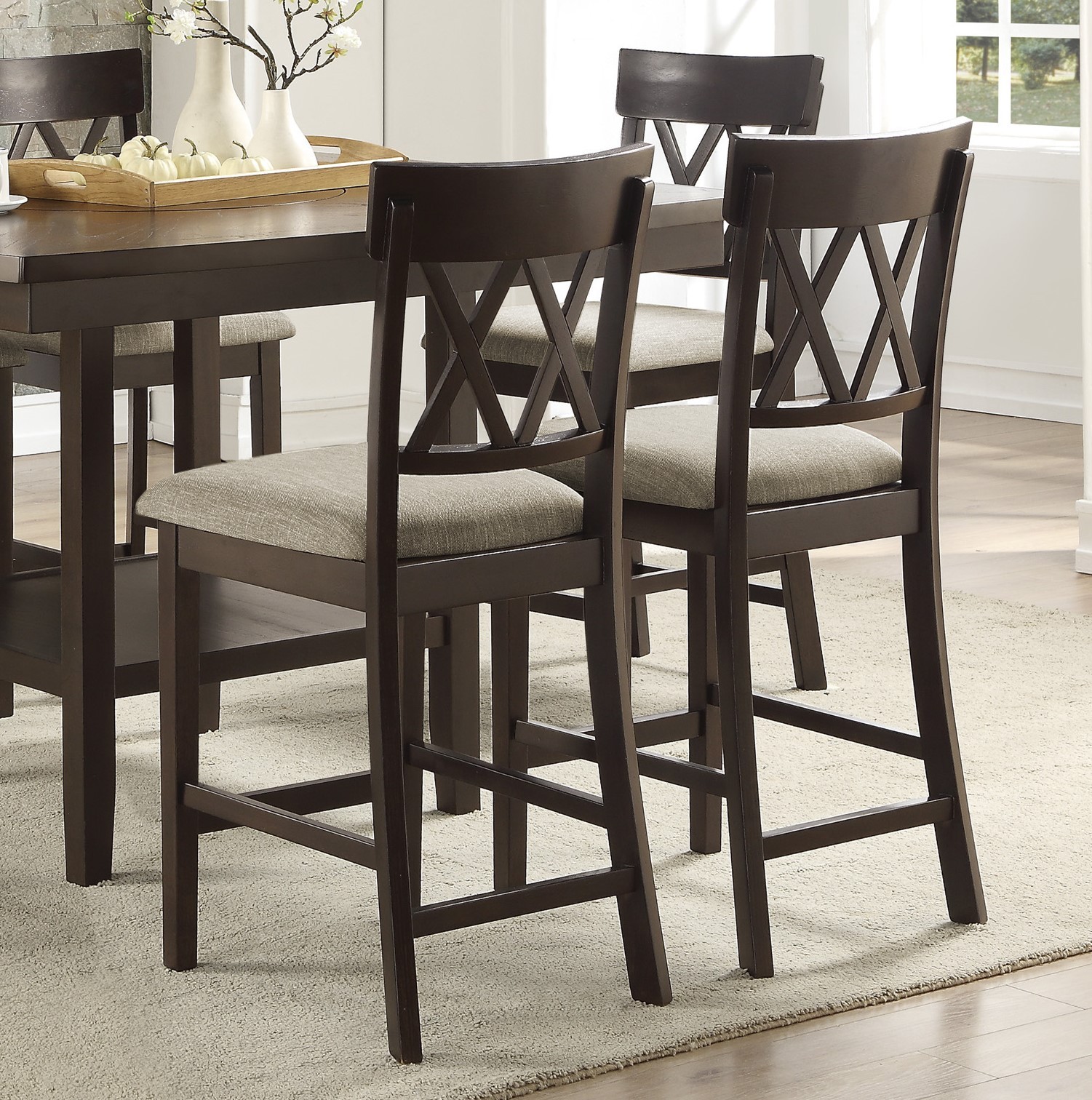 Dark Brown Finish Counter Height Table with Lazy Susan Lower Display Shelf and
