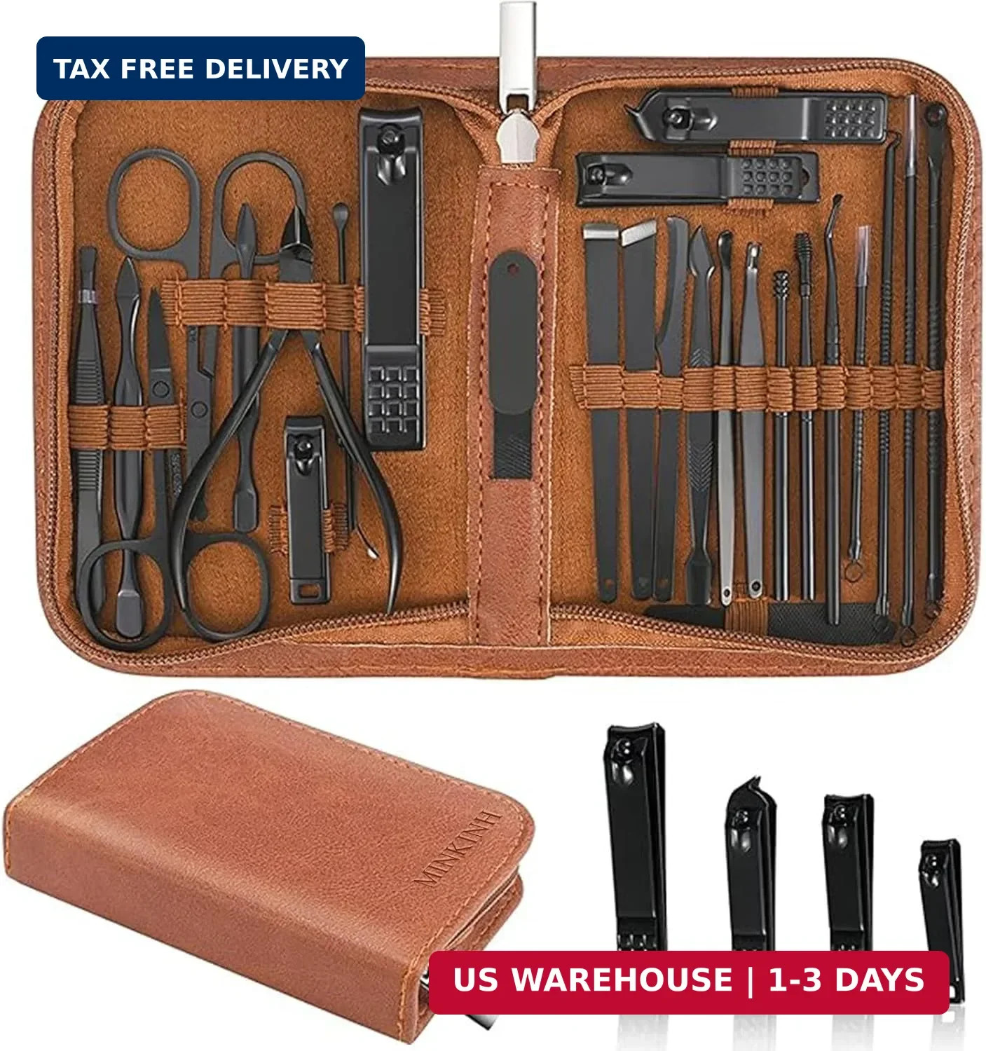 MINKINH Manicure Set Professional Nail Clipper Kit-26 Pieces, Brown | Stainless