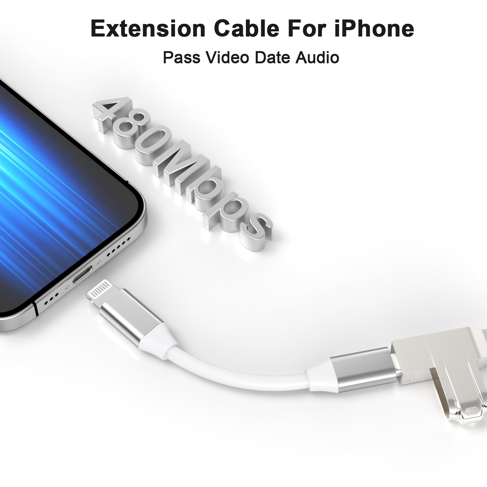 9cm Lightning Male to Lightning Female Charger Adapter,iPhone Extension Charg...
