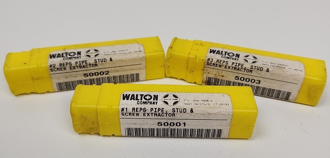 Walton Pipe Stud And Screw Extractors 3 Piece Set Reps #1, #2, #3 New Old Stock