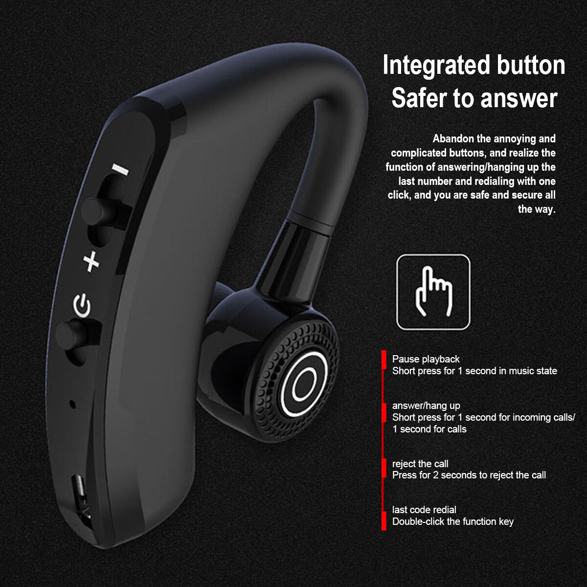 Bluetooth 5.2 Headset Wireless Earbuds Earphones Stereo Headphones Ear Hook Mic