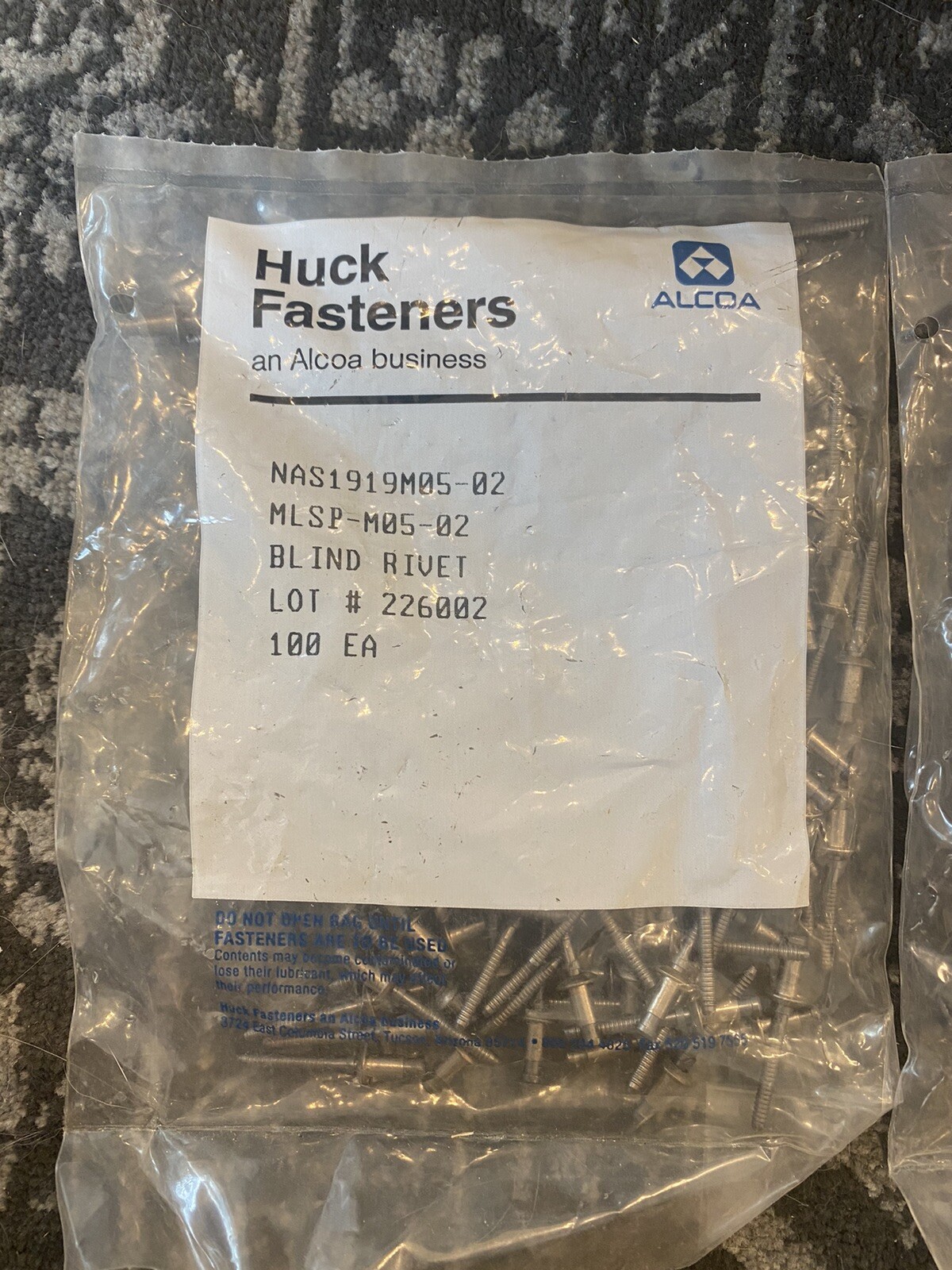 Alcoa Huck blind rivets aviation fasteners NAS1919M05-02 nas1919 MLSP-M05-02