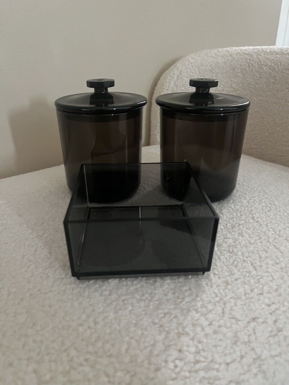idesign smoke black vanity store qtip holder jars tray cosmetic organizer amazon