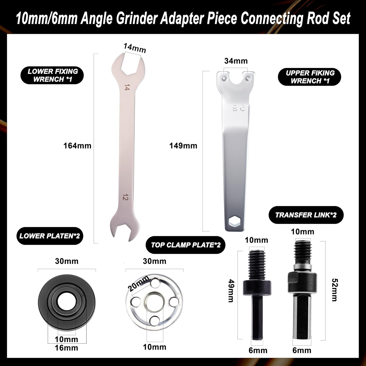 Drill to Angle Grinder Adapter Kit, 10mm & 6mm Arbor Mandrel with 2 Spanner W...
