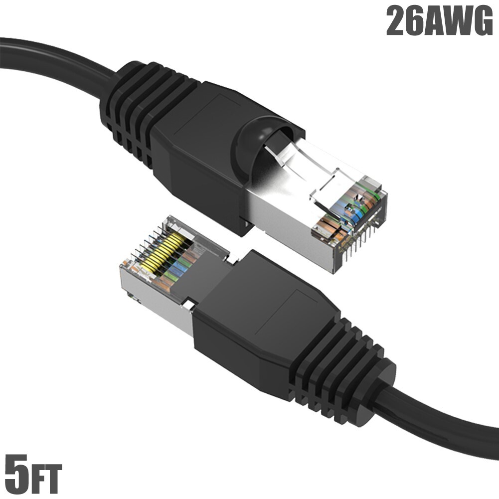 5FT Cat6A RJ45 Network LAN Ethernet SSTP Cable Shielded Copper Wire 26AWG Black