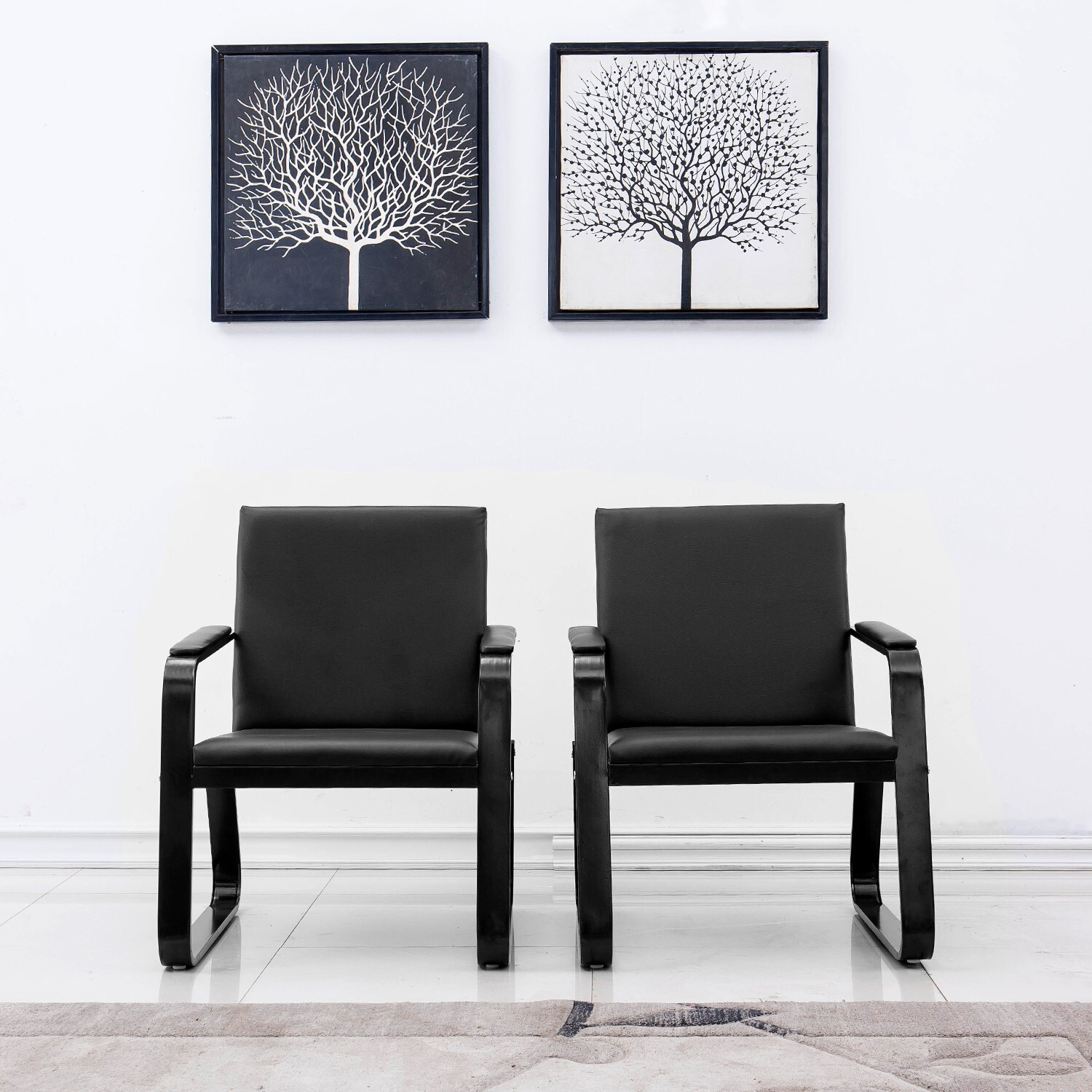 2 PCS Waiting Room Chair Reception PVC Leather Office Airport Bank Bench Guest