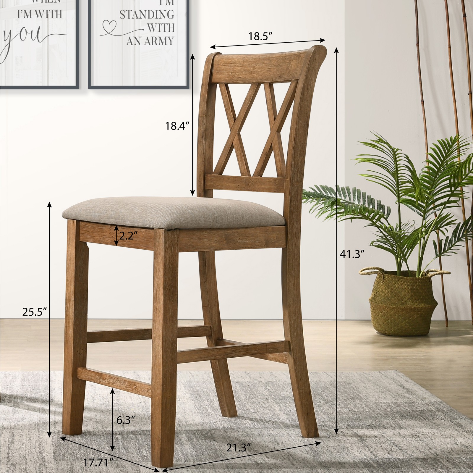 Set of 2 Fabric Upholstered Counter Height Dining Chairs, 24 Inch Bar Stools
