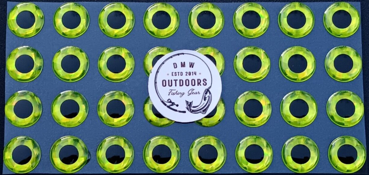 3D Fish Eyes-Holographic CHARTREUSE-12mm-64/pk-Fly Tying-Lures-Jigs-Crafts-Flies