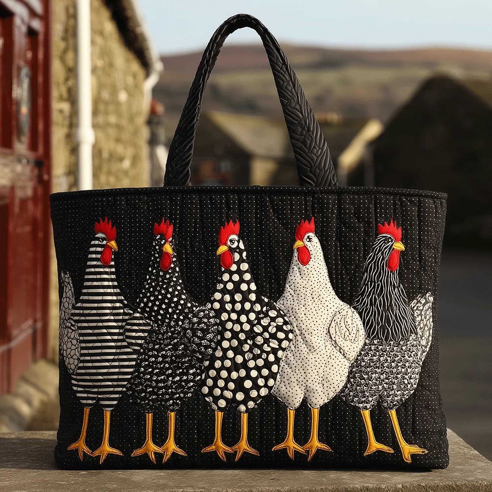 Quilted Embroidery Canvas Tote Bag Shopping Travel Women Casual Lifestyle Bag 21