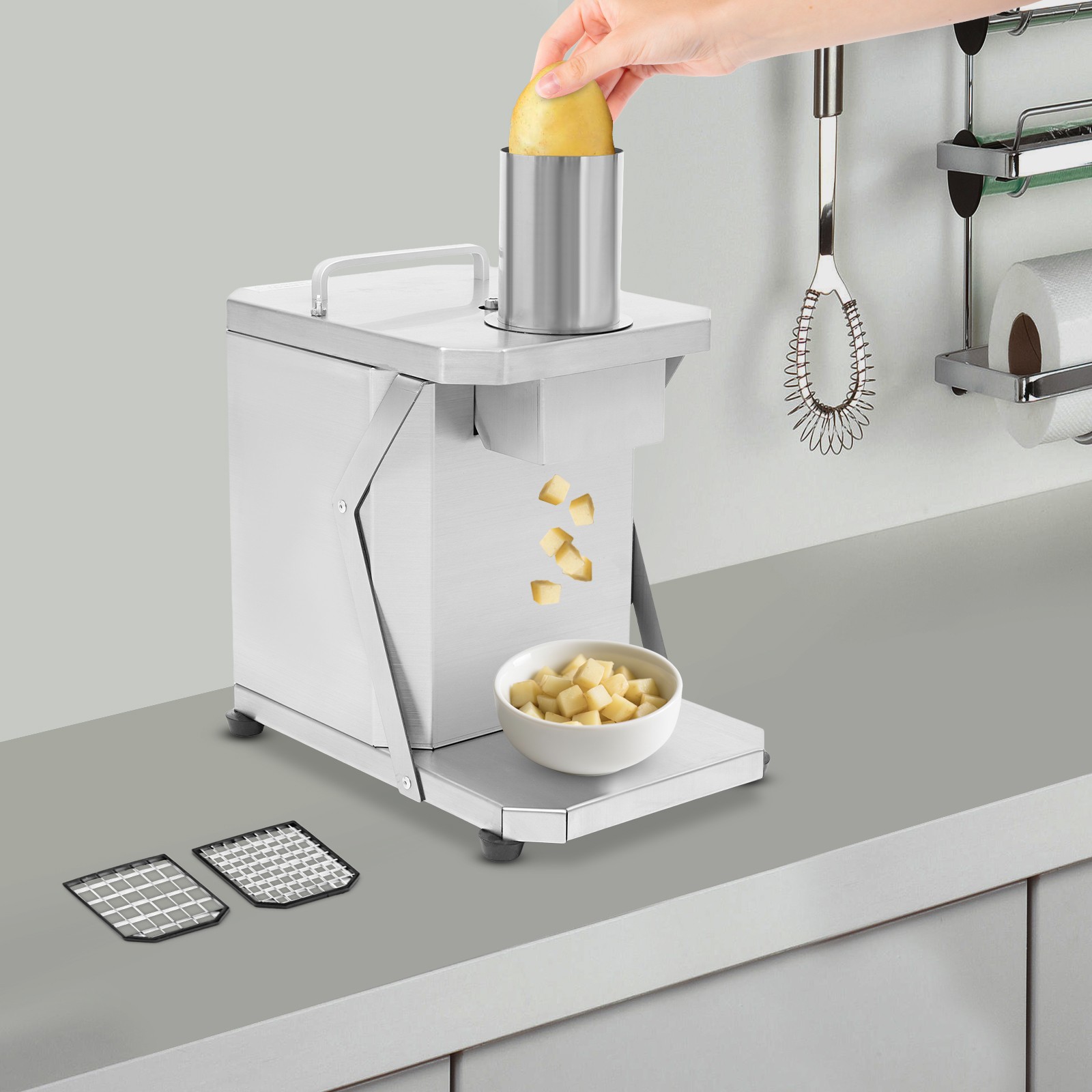 100W Automatic Dicing Machine Fruit & Vegetable Dicer w/ 3 Dicing Grid Knives