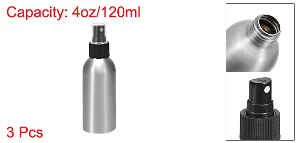 3Set 4oz/120ml Aluminium Spray Bottle with Black Sprayer Refillable Container