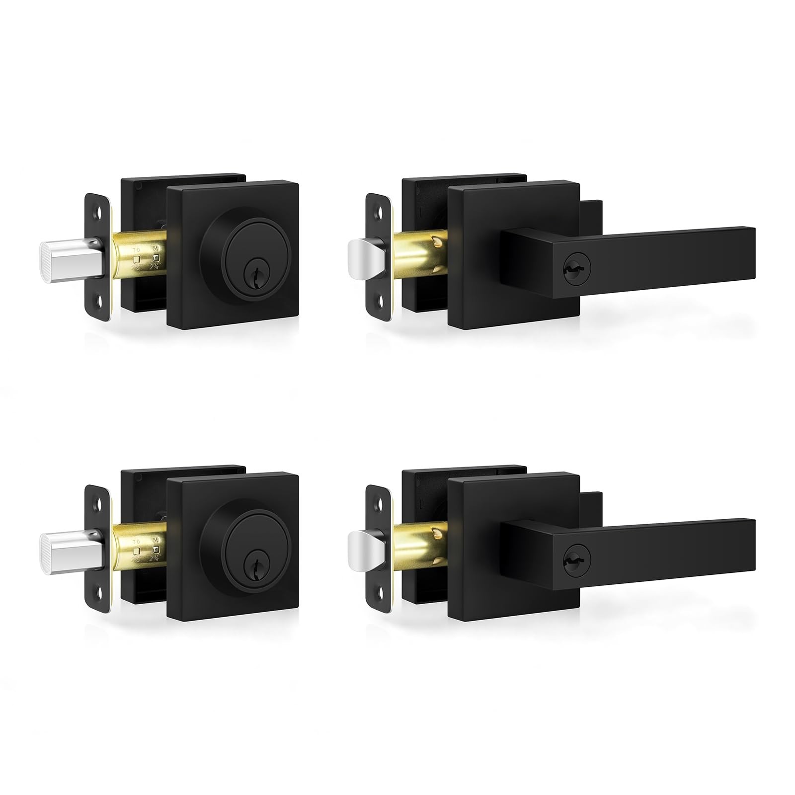 Estmoon Front Door Lock Set Exterior Door Handle, Keyed Alike Matte Black Doo...