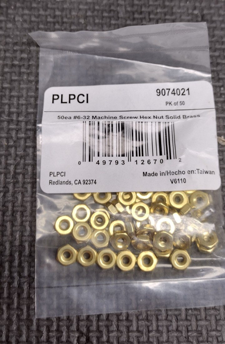 #6-32 Hex Machine Screw Nuts Solid Brass (50) PCS NEW FREE SHIPPING