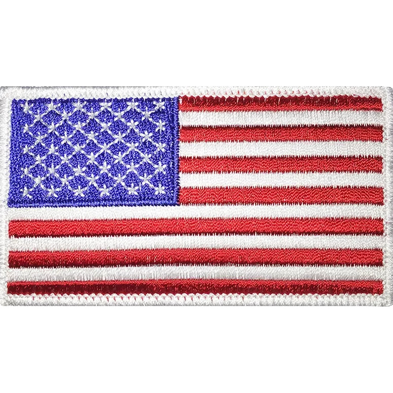 UNITED STATES OF AMERICA FLAG PATCH: Standard White Border, Size 3.25" x 1.75"