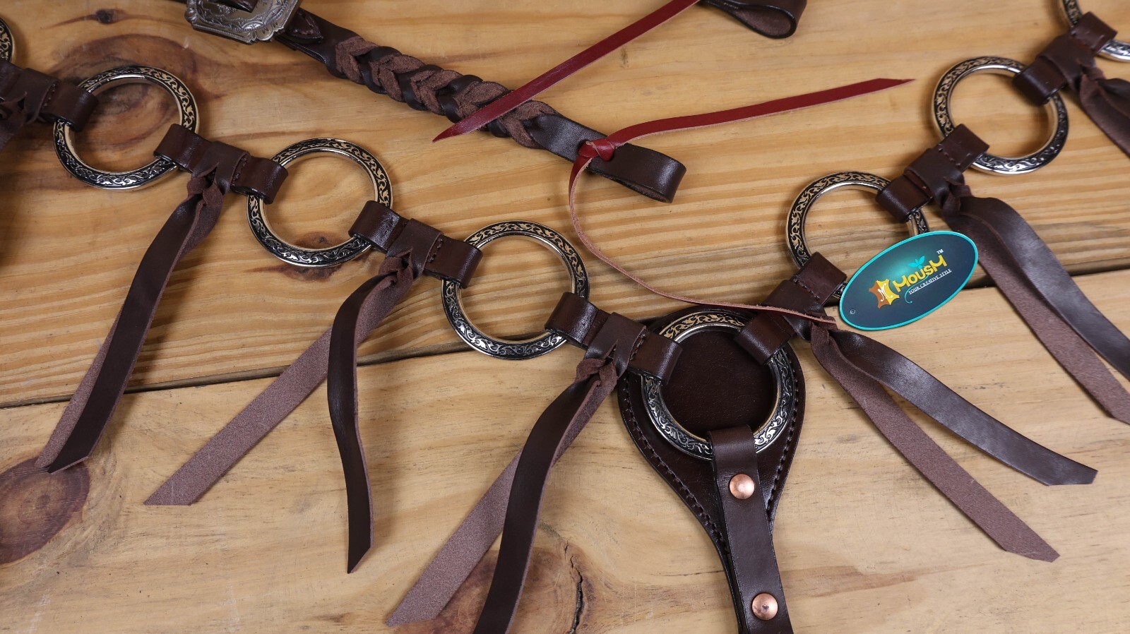 MOUSM Ring One Ear Headstall & Breast Collar Tack Set - Metallic Brown Leather