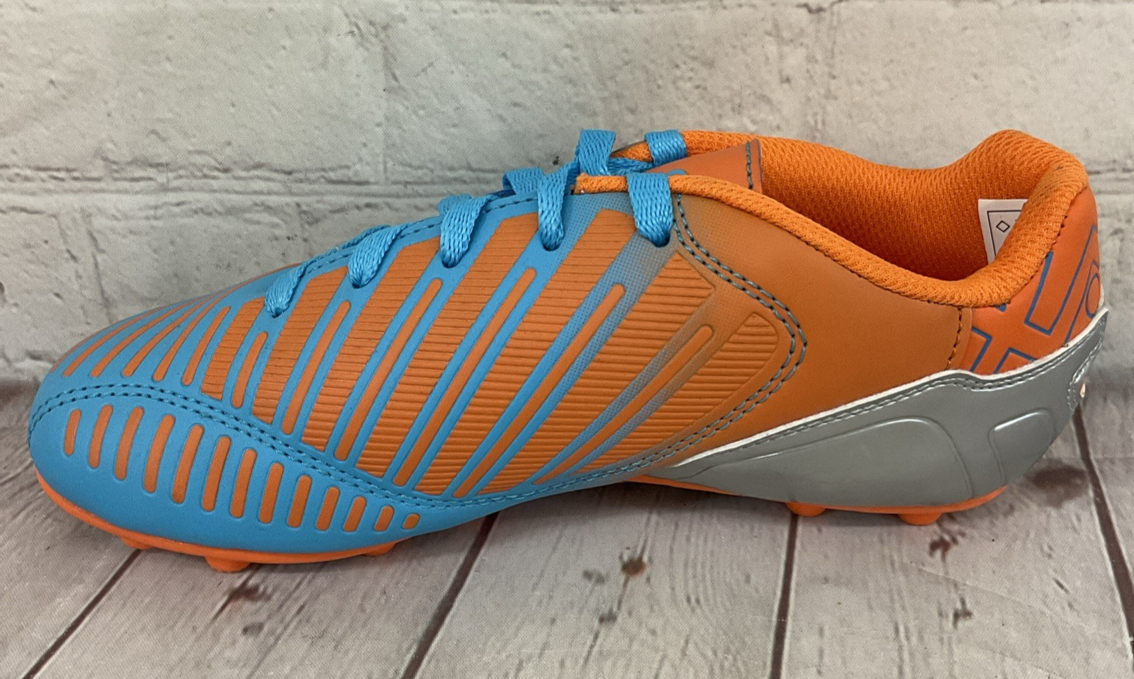 Xara Soccer 9506 Velocity Cleat Shoes Electric Blue Fluid Orange Gray US 2.5