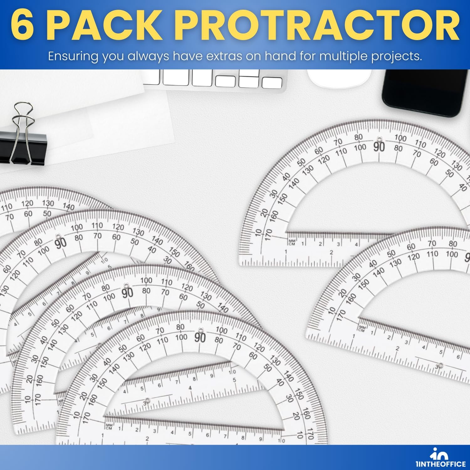 6 Pieces 6 Inch 180 Degrees Clear Plastic Protractor for Geometry Drawing