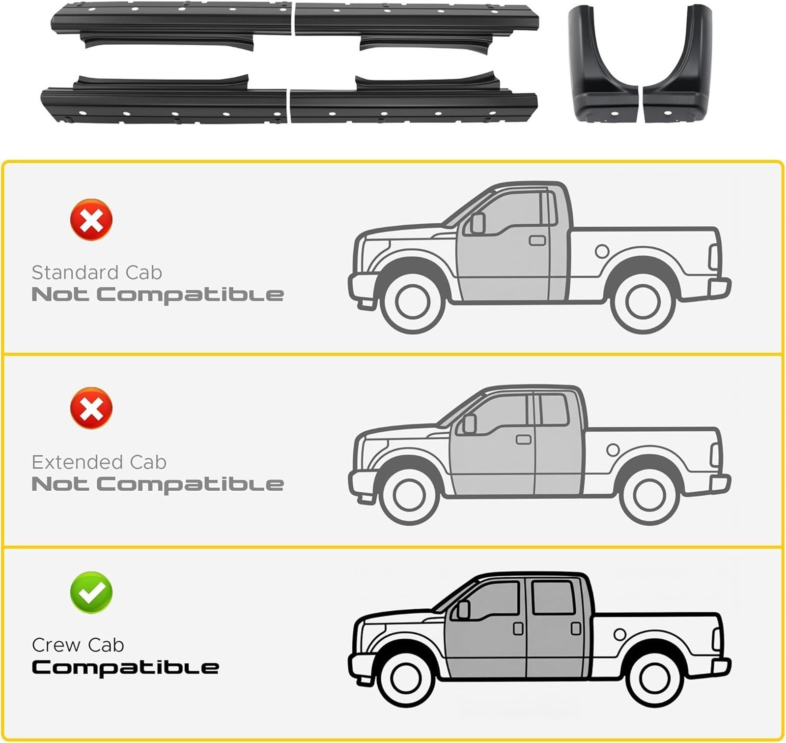 Rocker Panel Cab Corners fit 2014-2018 Chevy Silverado GMC Sierra Crew Cab Pair