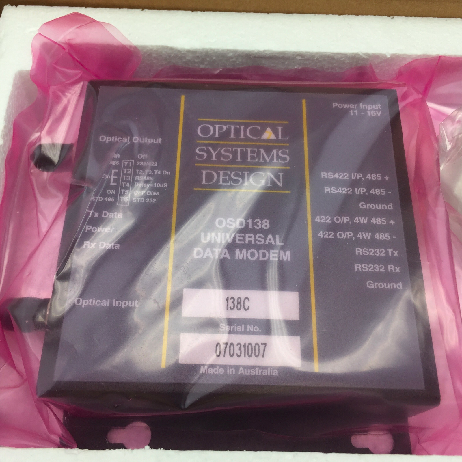 OSD138 Universal High Performance Fibre Optic Data Modem RS232/RS485/RS422/TTL