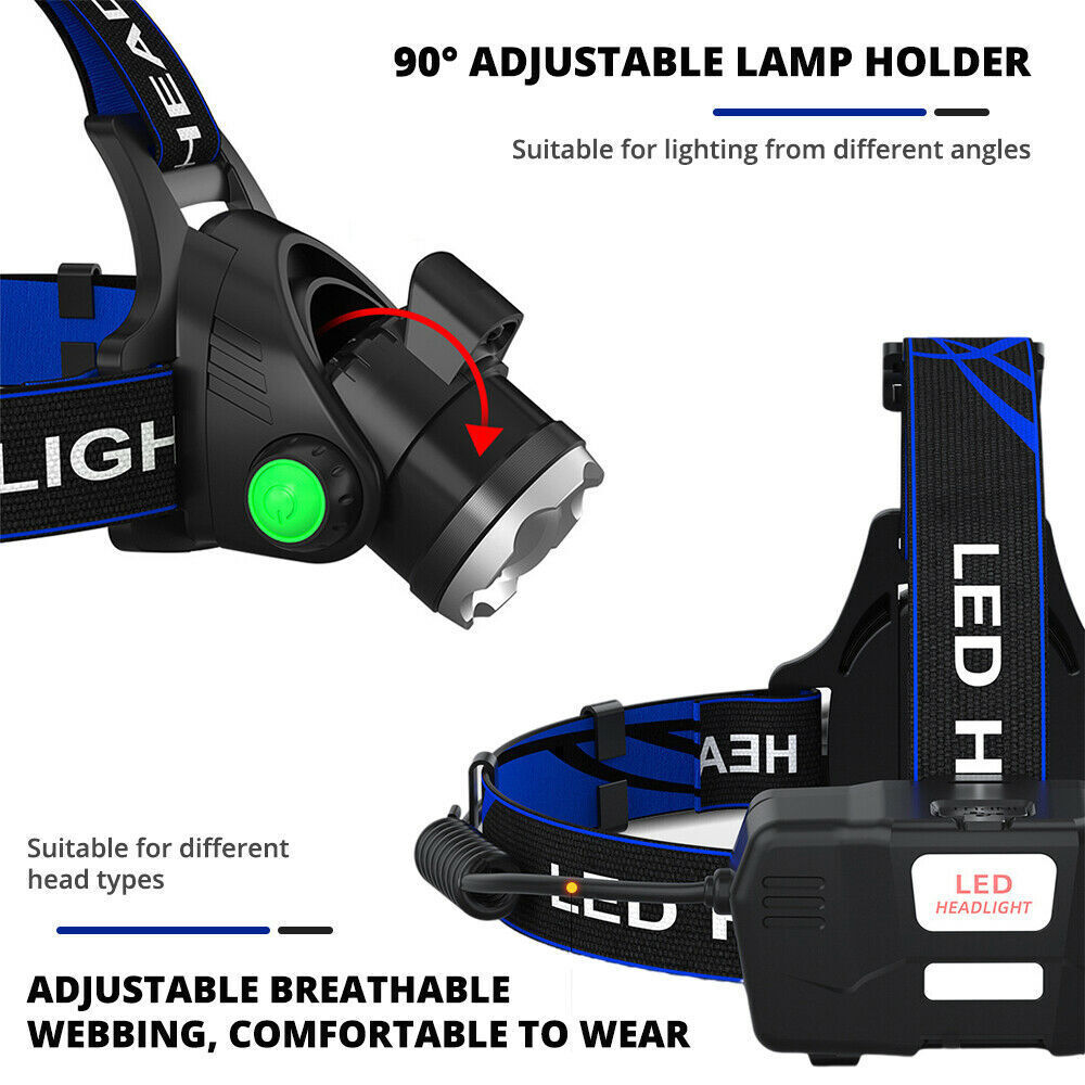 Zoomable LED Headlamp Rechargeable Headlight Camping Head Torch Flashlight US