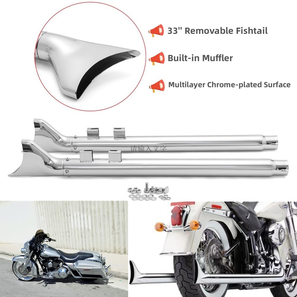 33" Fishtail Slip on Muffler Exhaust Pipes for Harley Touring Bagger Glide 95-16