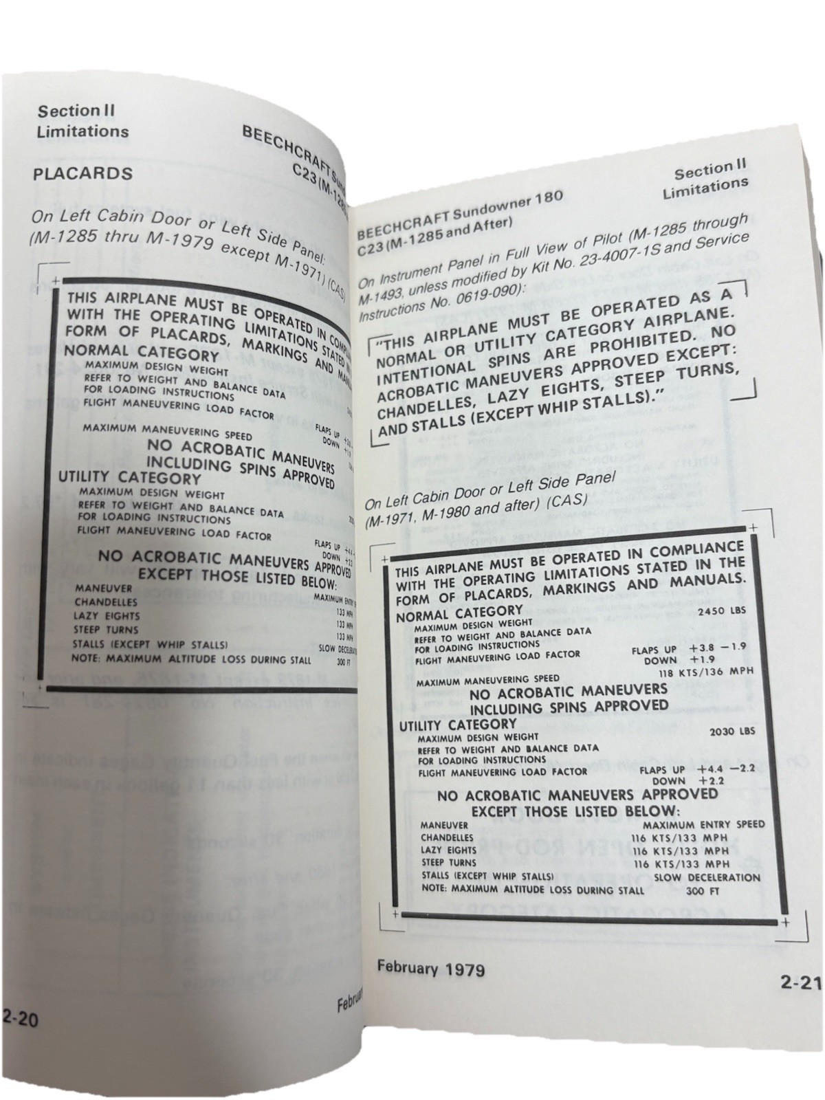 Beechcraft C23 Sundowner 180 Pilots Manual BAC 517 FTM 1984 Aircraft