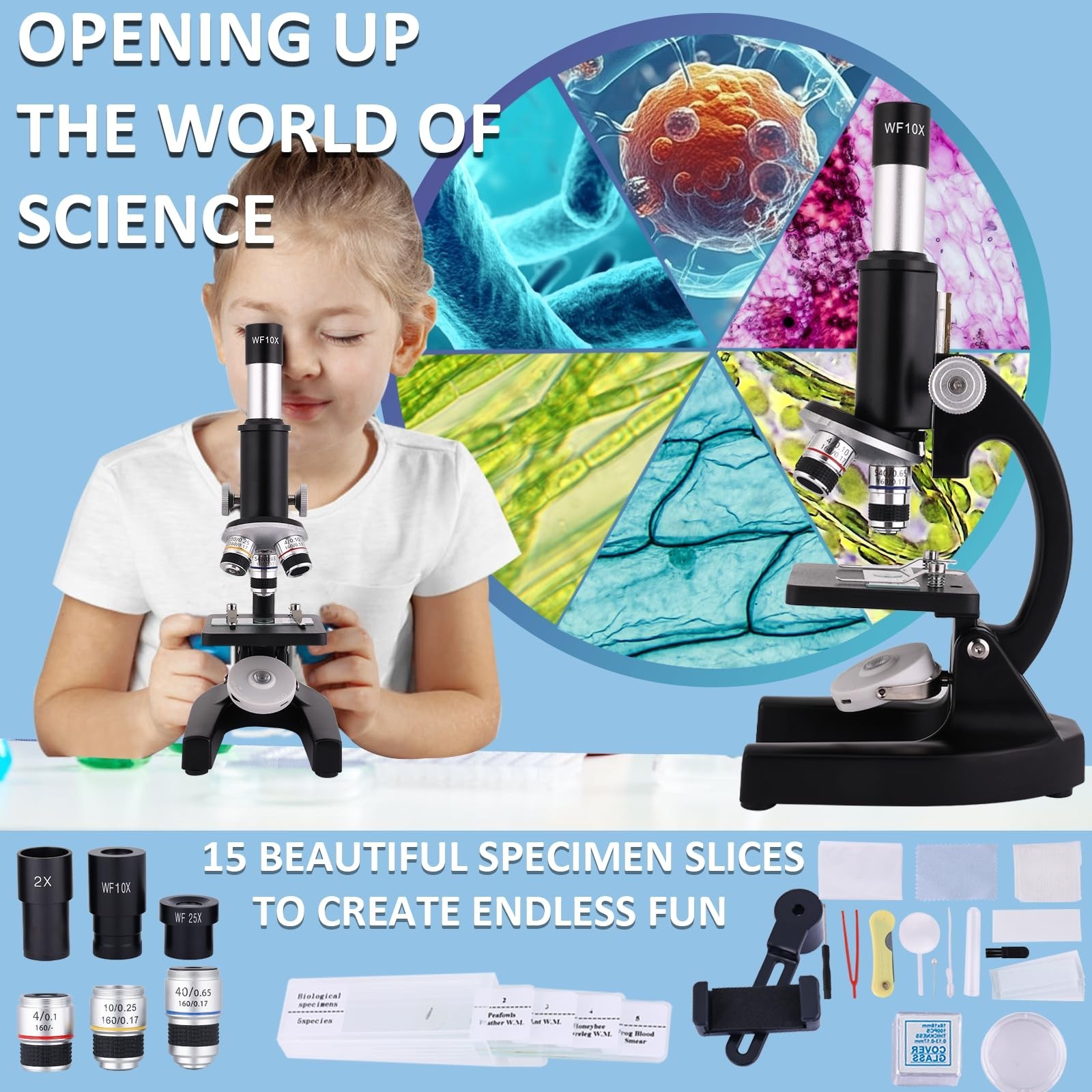 High-Power Microscope 40X-2500X Magnification, 4.3" Display, 5MP Camera, Eyepiec