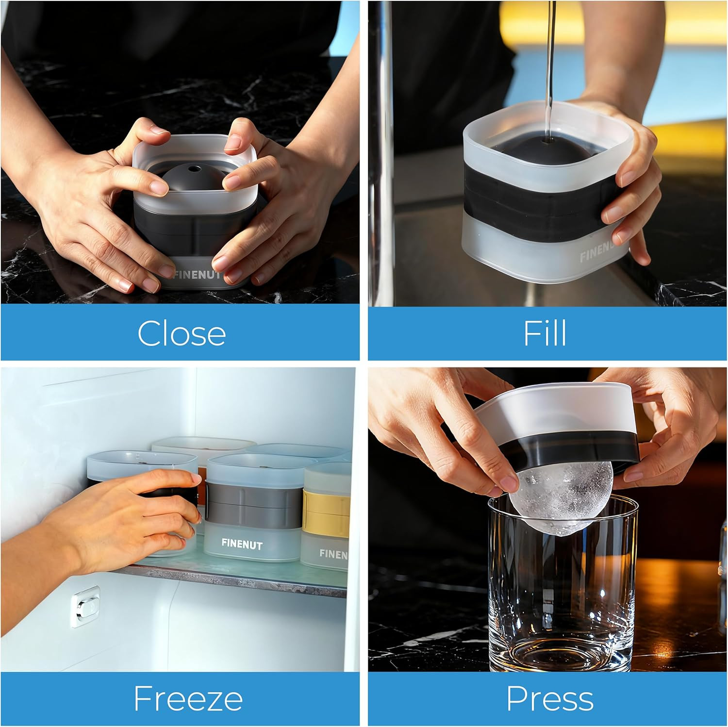 Easy Release Ice Ball Maker Mold, 4 Pack, 2.5 Inch Large round Ice Cube Mold for