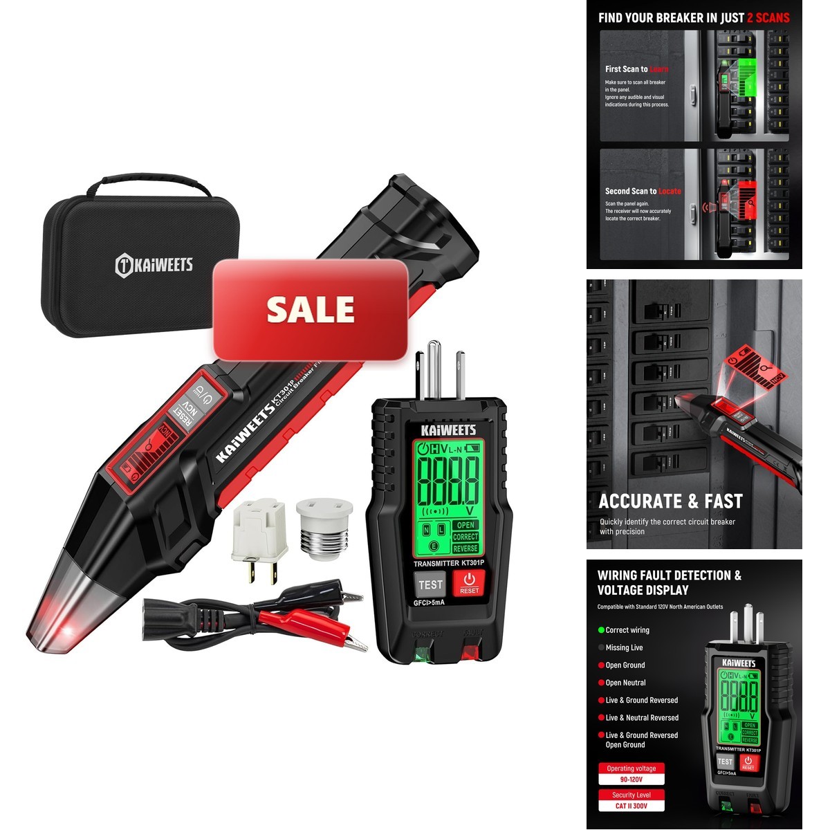 KAIWEETS Circuit Breaker Finder GFCI Outlet Tester KT301P LCD Display NCV Test