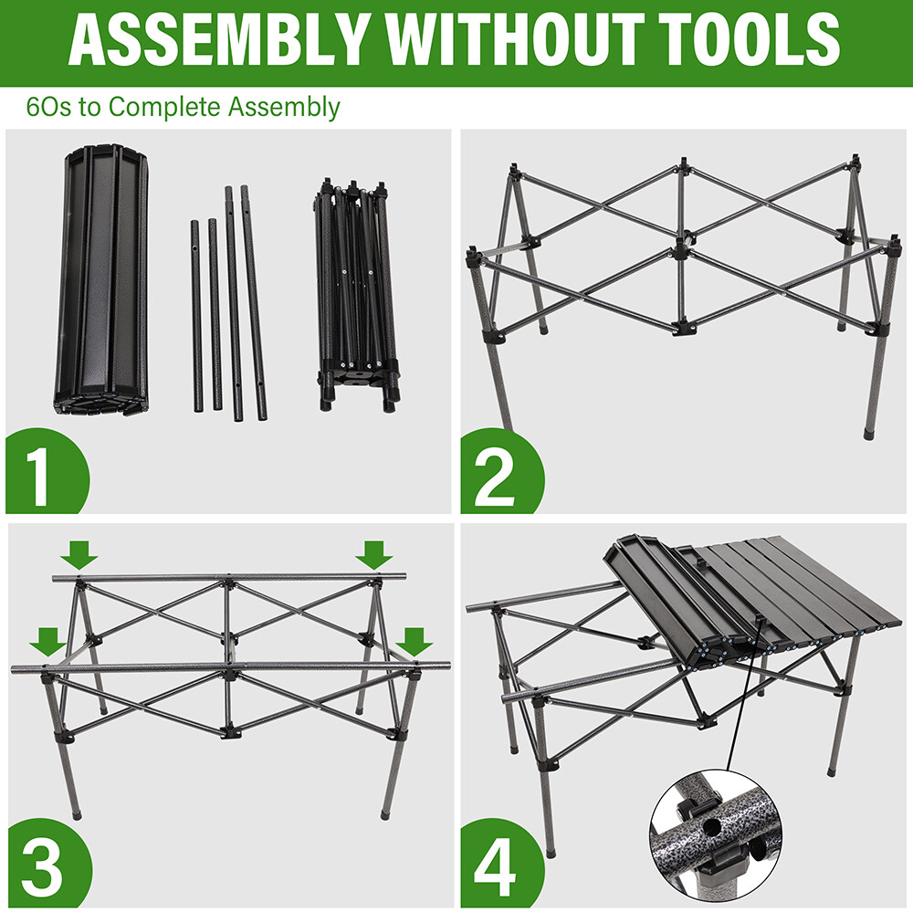 Folding Camping Table Portable Height Adjustable Aluminum Picnic Carry Bag 37"