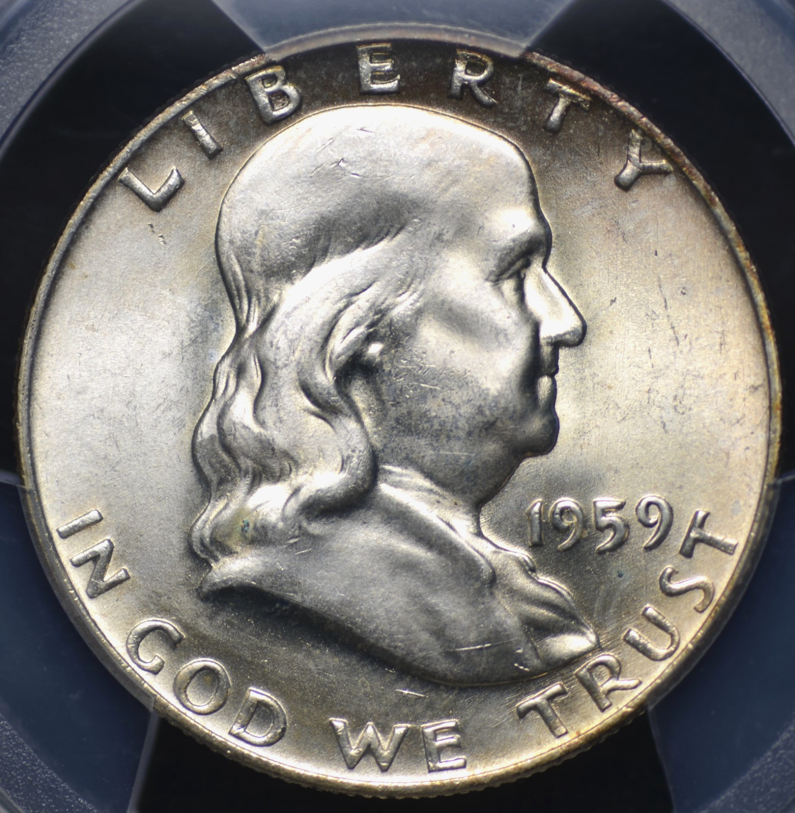 1959 D  FRANKLIN HALF DOLLAR PCGS MS 64 FULL BELL LINES SUPER SMOOTH AND VERY