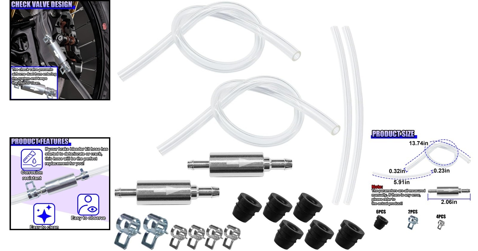High-Quality Motorcycle Brake Bleeder Kit, 2PCS with One-Way Valve Design