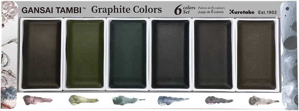 Kuretake GANSAI TAMBI GRAPHITE COLORS, 6 6 Count (Pack of 1), Graphite Colors
