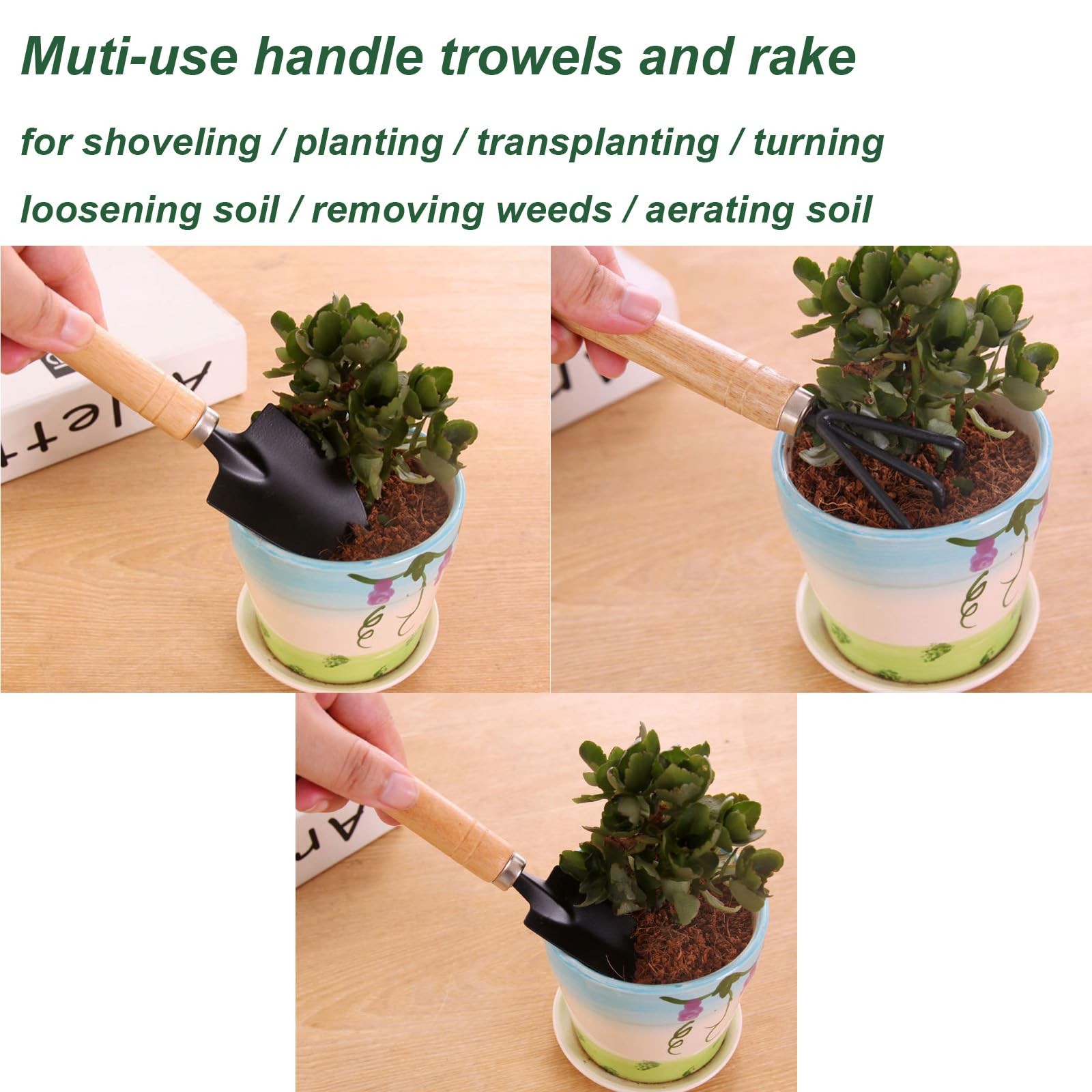 3 Pcs Mini Garden Tools Set Small Tiny Shovel Trowel and Hand Rake Silver