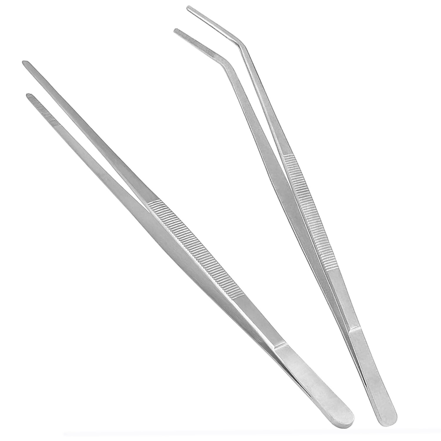 2 Handy 18" Inch Extra-Long Tweezers Instruments Straight & Angled Tip Tweezers