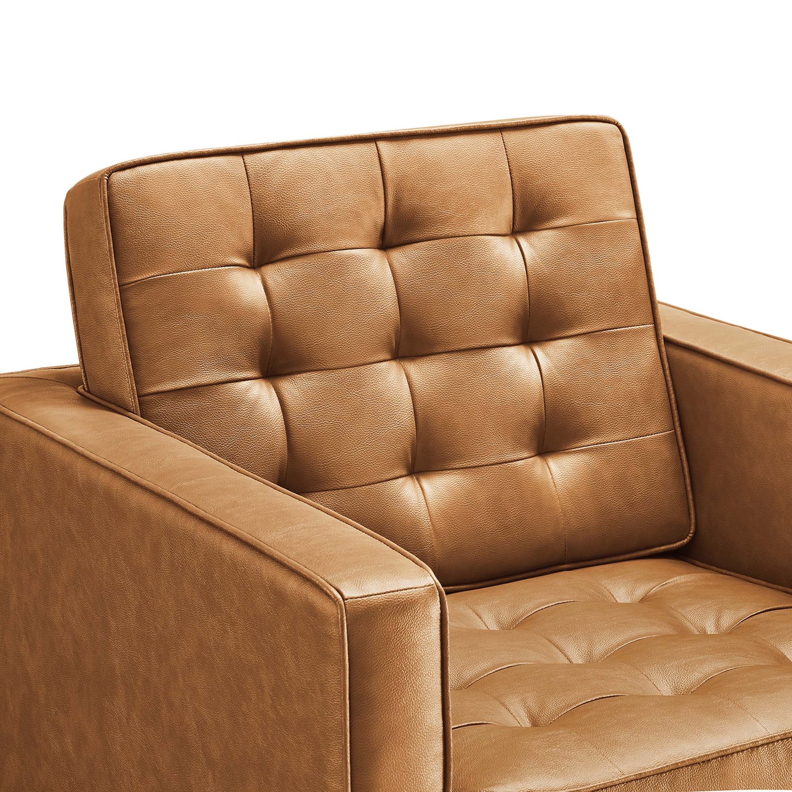 Modway Loft Tufted Upholstered Faux Leather Armchair Set of 2 in Silver Tan