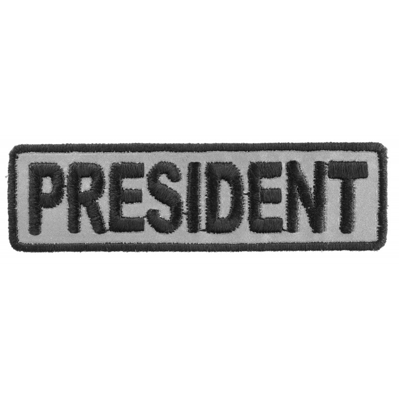 Embroidered Patch (Iron-On), Club Position, President (Black/Silver Reflective)
