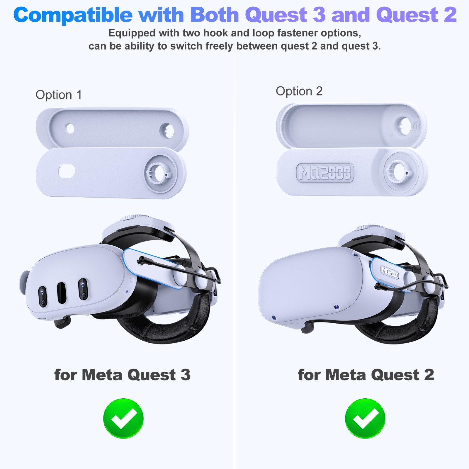 Head Strap for Meta Quest 3S/3/2, Adjustable Elite Strap with 7500mAh Detachable