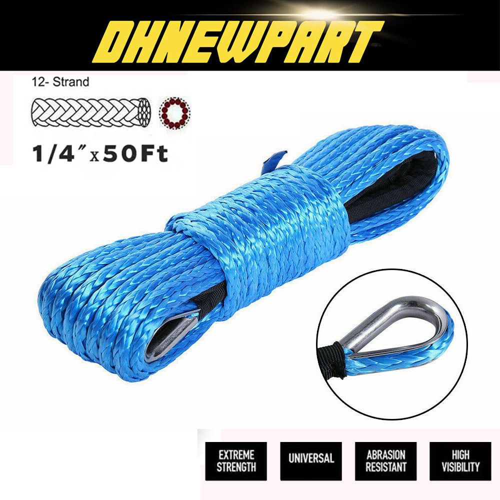 1/4"x50' Synthetic Winch Rope Line 10000 LBS Recovery Cable 4WD ATV SUV W/Guard