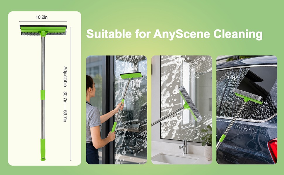 2 in 1 Window Squeegee with 55" Long Stainless Steel Handle,Sponge Car Squeegee